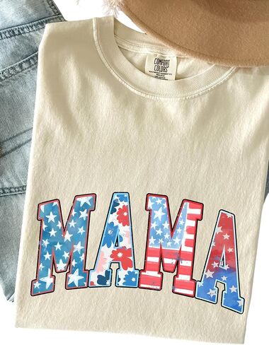 Comfort Colors® American Mama Shirt, Retro Mama Shirt, 4th of July Shirt, USA Mom Shirt, Patriotic Mom Shirt, Floral Mom Shirt, Gift for Mom in Kuwait