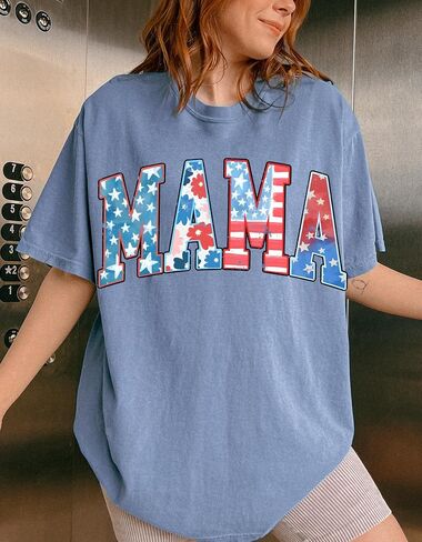 Comfort Colors® American Mama Shirt, Retro Mama Shirt, 4th of July Shirt, USA Mom Shirt, Patriotic Mom Shirt, Floral Mom Shirt, Gift for Mom in Kuwait