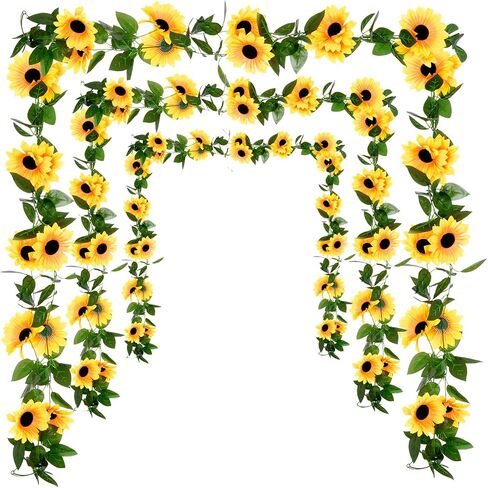 3 Pack Artificial Sunflower Garland Decor, 7.5ft Sunflower Vines with Green Leaves Hanging Fake Silk Flower Garlands for Birthday Wedding Baby Shower Garden Backdrop Table Centerpieces Decor in Saudi Arabia