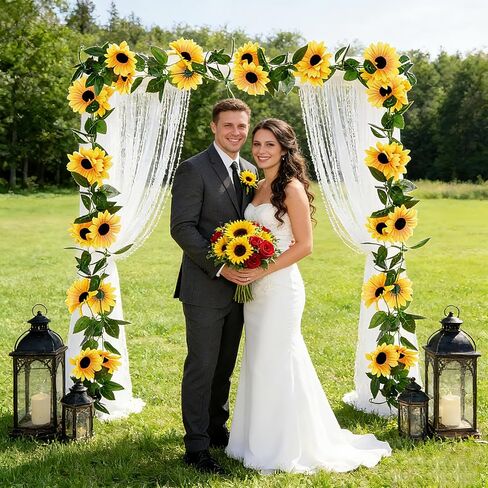 3 Pack Artificial Sunflower Garland Decor, 7.5ft Sunflower Vines with Green Leaves Hanging Fake Silk Flower Garlands for Birthday Wedding Baby Shower Garden Backdrop Table Centerpieces Decor in Saudi Arabia