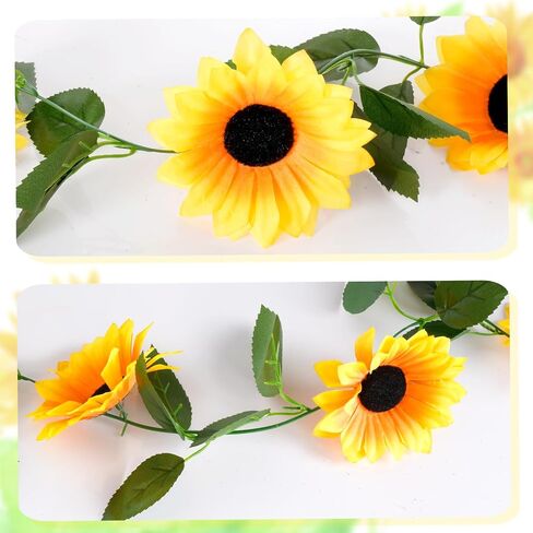 3 Pack Artificial Sunflower Garland Decor, 7.5ft Sunflower Vines with Green Leaves Hanging Fake Silk Flower Garlands for Birthday Wedding Baby Shower Garden Backdrop Table Centerpieces Decor in Saudi Arabia