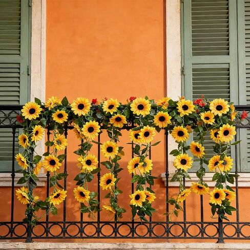 3 Pack Artificial Sunflower Garland Decor, 7.5ft Sunflower Vines with Green Leaves Hanging Fake Silk Flower Garlands for Birthday Wedding Baby Shower Garden Backdrop Table Centerpieces Decor in Saudi Arabia