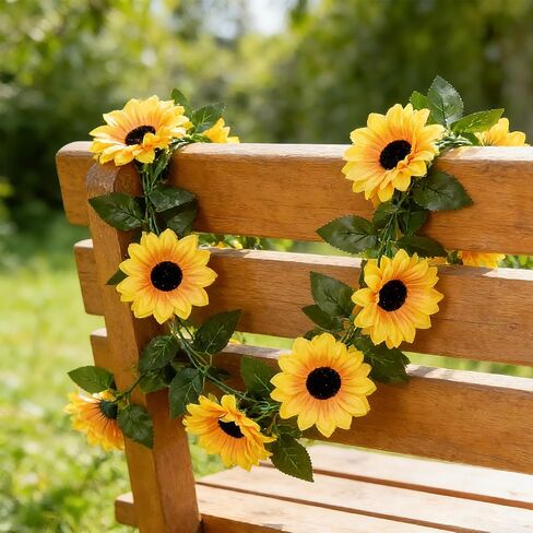 3 Pack Artificial Sunflower Garland Decor, 7.5ft Sunflower Vines with Green Leaves Hanging Fake Silk Flower Garlands for Birthday Wedding Baby Shower Garden Backdrop Table Centerpieces Decor in Saudi Arabia