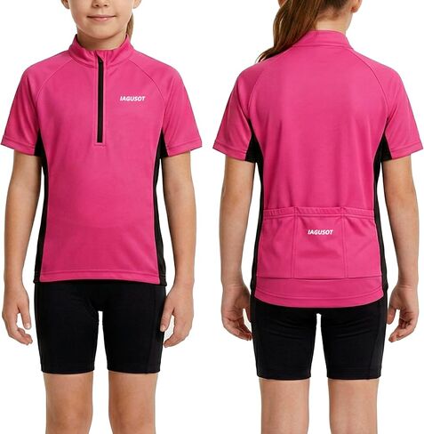 Kids Cycling Jersey, Short Sleeve Half-Zip Bike Shirt for Boys and Girls, Youth Cycling Top with Back Pockets in Saudi Arabia