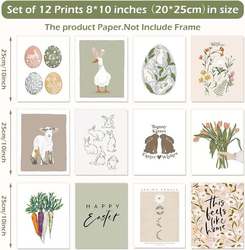 AnyDesign 12 Sheets Easter Wall Art Prints 8 x 10 Inch Easter Egg Bunny Carrot Paper Art Posters Pastel Room Decor Poster for Home Gallery Living Room Bedroom, Unframed in Kuwait