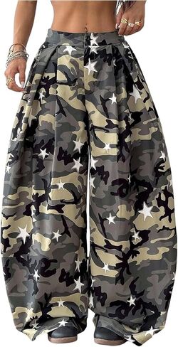SHENHE Women's Baggy Camo Pants Y2k Wide Leg Oversized Hip Hop Barrel Pants Streetwear in Kuwait