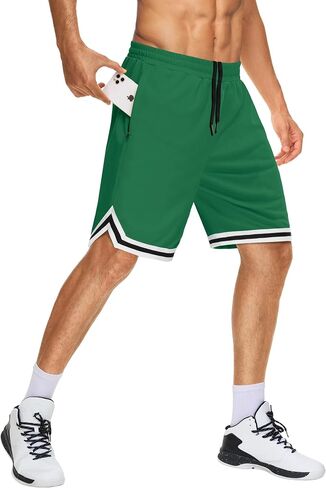 JWM Men's 9" Long Basketball Shorts - Below Knee Mesh Athletic Gym Workout Sport with Zip Pockets Quick Dry Lightweight Green in Kuwait