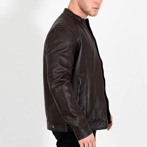 BRICK LANE Stand Collar Leather Jacket for Men | Timeless Design - Genuine Lamb Nappa Leather Cafe Racer Jacket in Kuwait