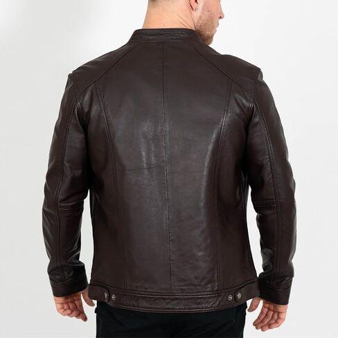 BRICK LANE Stand Collar Leather Jacket for Men | Timeless Design - Genuine Lamb Nappa Leather Cafe Racer Jacket in Kuwait