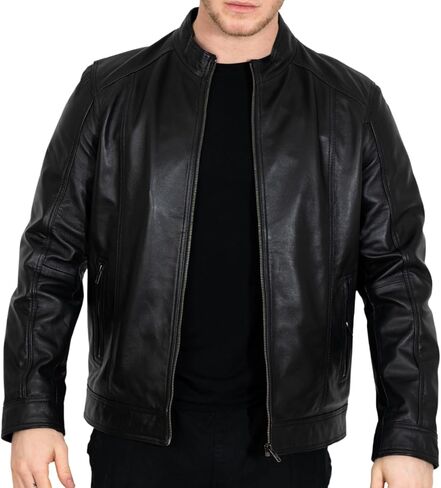 BRICK LANE Stand Collar Leather Jacket for Men | Timeless Design - Genuine Lamb Nappa Leather Cafe Racer Jacket in Kuwait