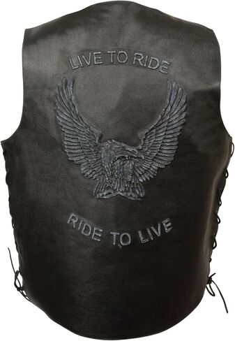 Men's Motorcycle Blk Live to Ride Embosed Back Leather Vest with Free shiping (L Regular) in Kuwait