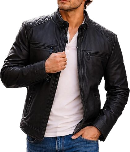 Cafe Racer Tan Brown Lambskin Leather Vintage Retro Distressed Biker Leather Jacket - Moto Leather Jacket Men in Saudi Arabia