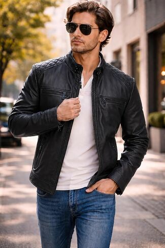 Cafe Racer Tan Brown Lambskin Leather Vintage Retro Distressed Biker Leather Jacket - Moto Leather Jacket Men in Saudi Arabia