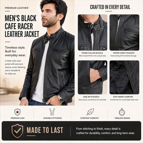 Cafe Racer Tan Brown Lambskin Leather Vintage Retro Distressed Biker Leather Jacket - Moto Leather Jacket Men in Saudi Arabia