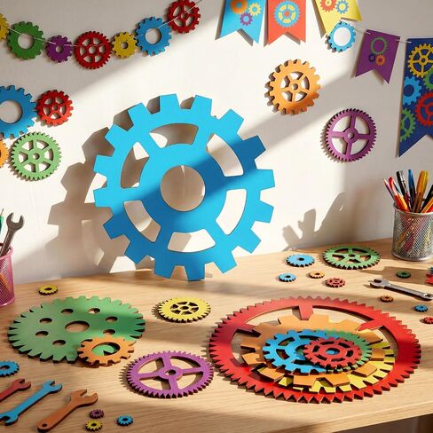 Yerliker 12 Pcs Wood Gear Wall Decorations Set for Craft, 12in-3in Large Colorful Rustic Wheel Cogwheel Steampunk Industrial Art Craft Lab Home Office Bar Cafe Party in Kuwait