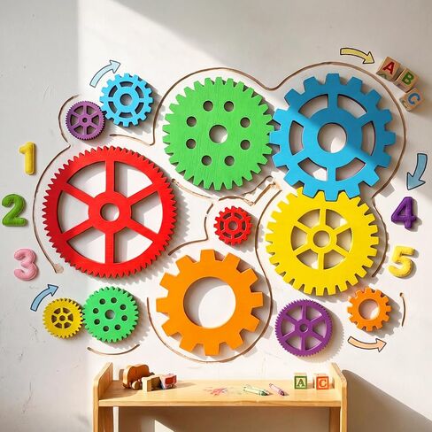 Yerliker 12 Pcs Wood Gear Wall Decorations Set for Craft, 12in-3in Large Colorful Rustic Wheel Cogwheel Steampunk Industrial Art Craft Lab Home Office Bar Cafe Party in Kuwait