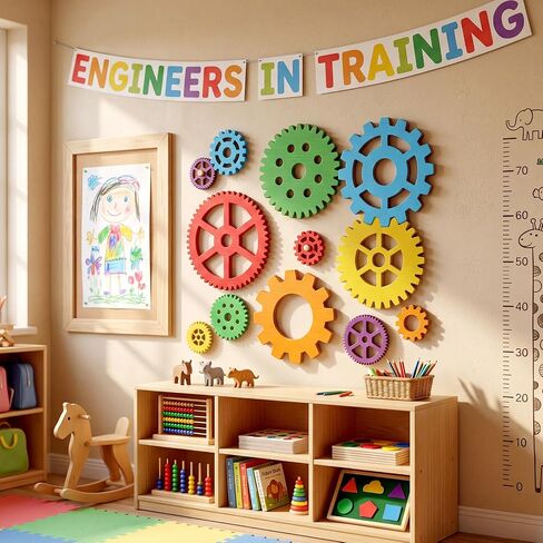 Yerliker 12 Pcs Wood Gear Wall Decorations Set for Craft, 12in-3in Large Colorful Rustic Wheel Cogwheel Steampunk Industrial Art Craft Lab Home Office Bar Cafe Party in Kuwait