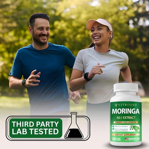 VITBOOST Moringa Oleifera 50:1 Extract Capsules 400mg - Moringa Capsules for Antioxidant Superfood, Energy & Immune Support - Non-GMO, Lab Tested, Made in USA - 180 Count | 3 Month Supply in Saudi Arabia