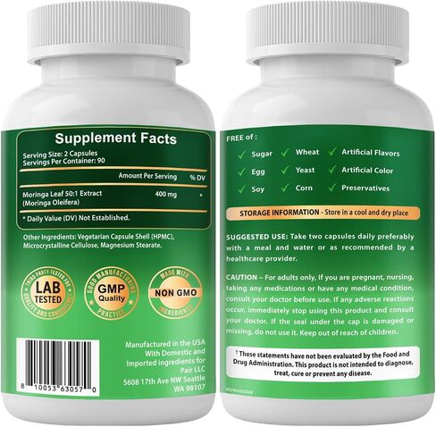 VITBOOST Moringa Oleifera 50:1 Extract Capsules 400mg - Moringa Capsules for Antioxidant Superfood, Energy & Immune Support - Non-GMO, Lab Tested, Made in USA - 180 Count | 3 Month Supply in Saudi Arabia