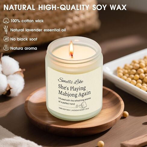 Funny Mahjong Gifts for Women Unique, Mahjong Party Supplies for Chrismas Birthday Gifts, Mah Jongg Accessories Gift for Mahjongg Players & Lovers, Firends, Hostess, Lavender Scented Candle in Saudi Arabia