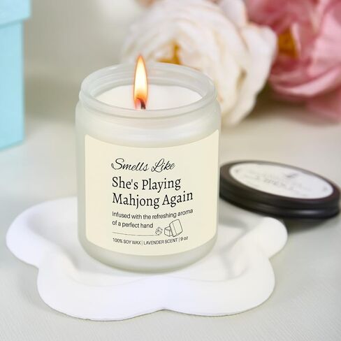 Funny Mahjong Gifts for Women Unique, Mahjong Party Supplies for Chrismas Birthday Gifts, Mah Jongg Accessories Gift for Mahjongg Players & Lovers, Firends, Hostess, Lavender Scented Candle in Saudi Arabia