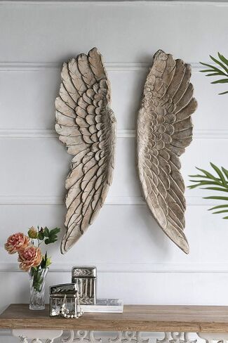 Large Angel Wings Decor Distressed Antique Finish Realistic Wood Texture Hanging Wall Art Sculpture Easy Installation Life Sized 2 Piece Set 12" x 41" in Saudi Arabia