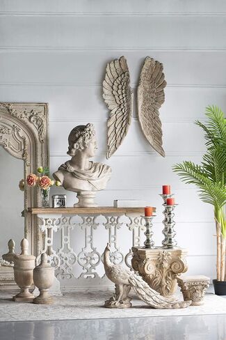 Large Angel Wings Decor Distressed Antique Finish Realistic Wood Texture Hanging Wall Art Sculpture Easy Installation Life Sized 2 Piece Set 12" x 41" in Saudi Arabia