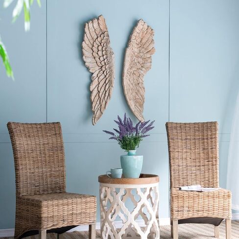 Large Angel Wings Decor Distressed Antique Finish Realistic Wood Texture Hanging Wall Art Sculpture Easy Installation Life Sized 2 Piece Set 12" x 41" in Saudi Arabia