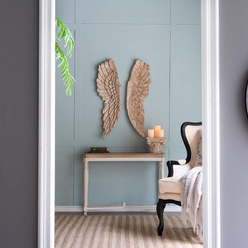 Large Angel Wings Decor Distressed Antique Finish Realistic Wood Texture Hanging Wall Art Sculpture Easy Installation Life Sized 2 Piece Set 12" x 41" in Saudi Arabia
