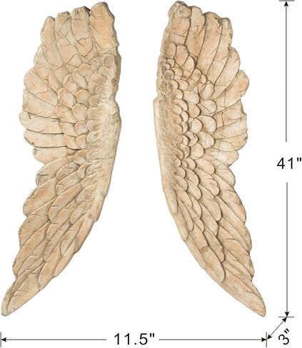 Large Angel Wings Decor Distressed Antique Finish Realistic Wood Texture Hanging Wall Art Sculpture Easy Installation Life Sized 2 Piece Set 12" x 41" in Saudi Arabia