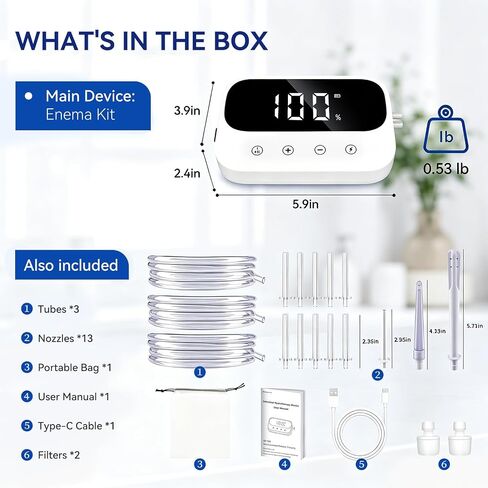 Enema Kit, Coffee Enema Coffee Organic Kit, Electric Enemas for Colon Cleanse for Women Men, Adjustable 100 Water Pressure & 13 Replaceable Nozzles (Elegant White) in Saudi Arabia