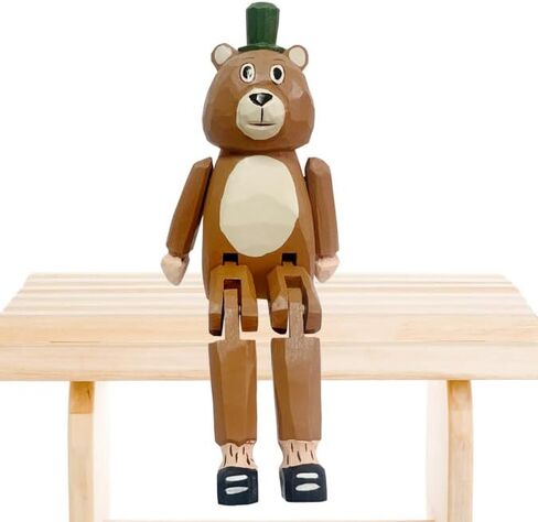 LongJT Wood Carved Animal 100% Handmade and handpaited,Cute Unique Hanging Legs Animal,Home Office Desk Bookshelf Décor Gift (Brown Bear) in Kuwait