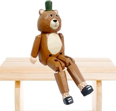 LongJT Wood Carved Animal 100% Handmade and handpaited,Cute Unique Hanging Legs Animal,Home Office Desk Bookshelf Décor Gift (Brown Bear) in Kuwait
