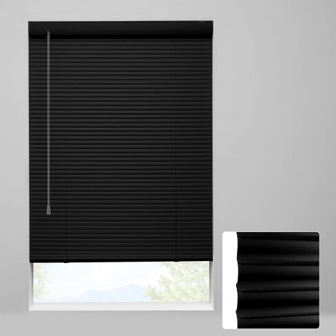 Boolegon Cordless Mini Blinds for Indoor Windows,Aluminum 1" S-Curve 100% Privacy,Waterproof,Room Darkening,Horizontal Window Blinds for Door,Kitchen,Bathroom,Bedroom, Black, 19" W x 39" H in Saudi Arabia