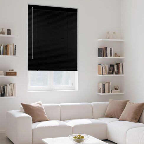 Boolegon Cordless Mini Blinds for Indoor Windows,Aluminum 1" S-Curve 100% Privacy,Waterproof,Room Darkening,Horizontal Window Blinds for Door,Kitchen,Bathroom,Bedroom, Black, 19" W x 39" H in Saudi Arabia