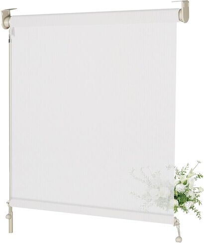 Outdoor Roller Shade for Patio Shades Roll up Exterior Blinds Cordless Wand Operation Privacy Screen Hand cranking Roller Shades for Porch Pergola Balcony,60" W x 72" H(10% Openness White) in Saudi Arabia