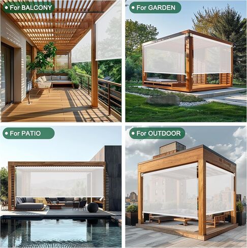 Outdoor Roller Shade for Patio Shades Roll up Exterior Blinds Cordless Wand Operation Privacy Screen Hand cranking Roller Shades for Porch Pergola Balcony,60" W x 72" H(10% Openness White) in Saudi Arabia