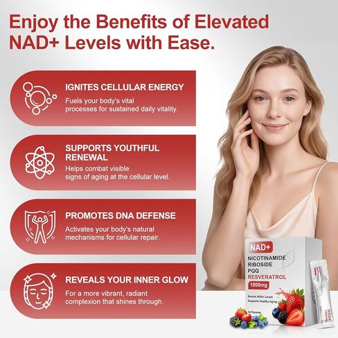 مكمل سائل Howave NAD+ 1000 مجم، 30 عبوة، مع نيكوتيناميد ريبوسيد، ريسفيراترول وPQQ - معزز NAD للشيخوخة الصحية للطاقة الخلوية والصحة الخلوية والوضوح العقلي للرجال والنساء in Kuwait