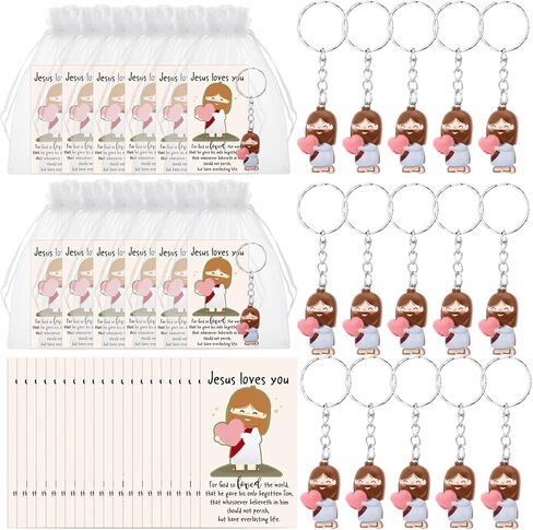 Mini Jesus Loves You Figure Bulk Pocket Prayer Keychain Christian Figurines Fathers Day Religious Card Vbs Gift in Saudi Arabia