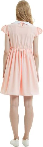 Women's Pure Pink Peter Pan Collar Summer Dresses For Women Short Sleeve,Socks Included in Saudi Arabia