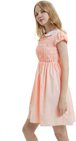 Women's Pure Pink Peter Pan Collar Summer Dresses For Women Short Sleeve,Socks Included in Saudi Arabia