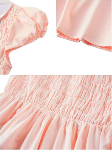 Women's Pure Pink Peter Pan Collar Summer Dresses For Women Short Sleeve,Socks Included in Saudi Arabia