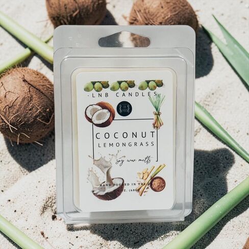 3 PACK Coconut Lemongrass Wax Melts – Tropical Citrus & Fresh Coconut Scent – Soy Wax Melt Cubes – Strong Long Lasting Home Fragrance – Essential Oils – Made in USA in Saudi Arabia