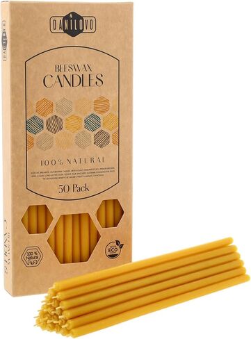 Danilovo Beeswax Candles 50 pcs (Yellow) - Orthodox Prayer Candles, Table Decor - Clean Burning, Dripless, Cotton Wick (Height 6,3 in) in Saudi Arabia