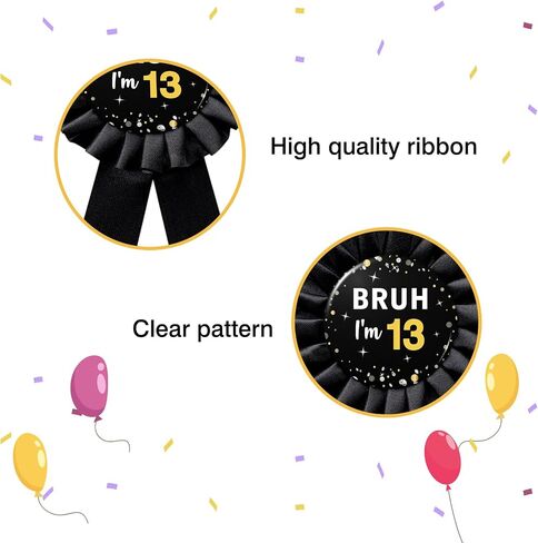 WOWOPA Bruh I'm 13 Pin، عيد ميلاد سعيد 13th أسود الصدار روزيت زر صفيح شارة دبوس زينة هدايا الحفلات - قطعة واحدة in Kuwait