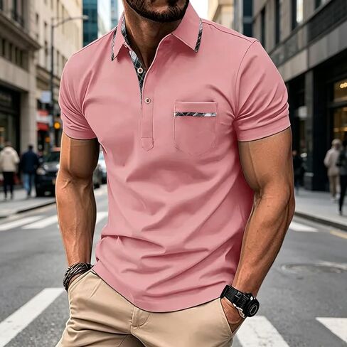 Men's Polo Shirts Short Sleeve Classic Business Casual Golf Athletic Polo Shirts Patchwork Breathable Stylish T-Shirts in Kuwait