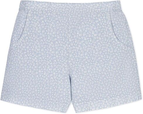 Hope & Henry Girls’ Linen Pull-On Short – Organic Cotton & Linen Blend, Ladder Trim, Elastic Waist, Side Pockets, Blue Chateau Ditsy, 8 in Kuwait