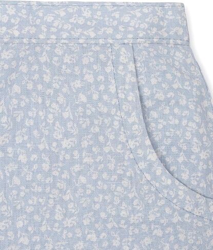 Hope & Henry Girls’ Linen Pull-On Short – Organic Cotton & Linen Blend, Ladder Trim, Elastic Waist, Side Pockets, Blue Chateau Ditsy, 8 in Kuwait