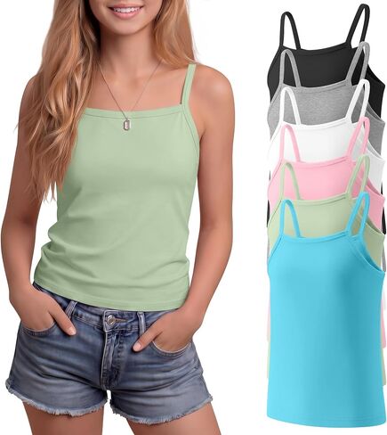 6 Pack Girls Tank Tops Spaghetti Strap Camisoles Toddler Soft Cami Teen Kids Sleeveless Undershirts 2T-14Y in Saudi Arabia