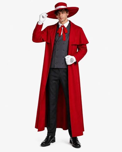 Men's Anime Vampire Cosplay Costume Red Long Coat Outfit with Hat Vest Shirt Pants in Saudi Arabia